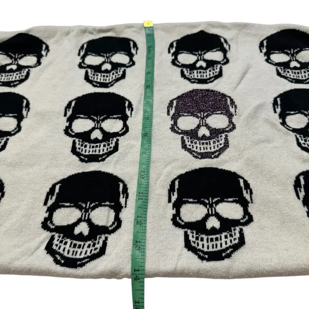 MORTAR & BONE Purple Sparkle Skull Ivory Pillow Cover Rectangle Knit Goth Spooky